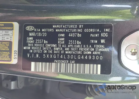 2020 Kia Optima Lx from USA, damaged, VIN 5XXGT4L30LG449300